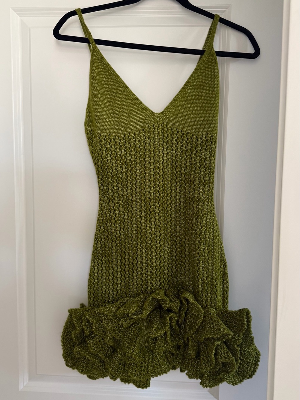 Hanifa Olive Green Ruffled Knit Mini Dress - Picture 2 of 4
